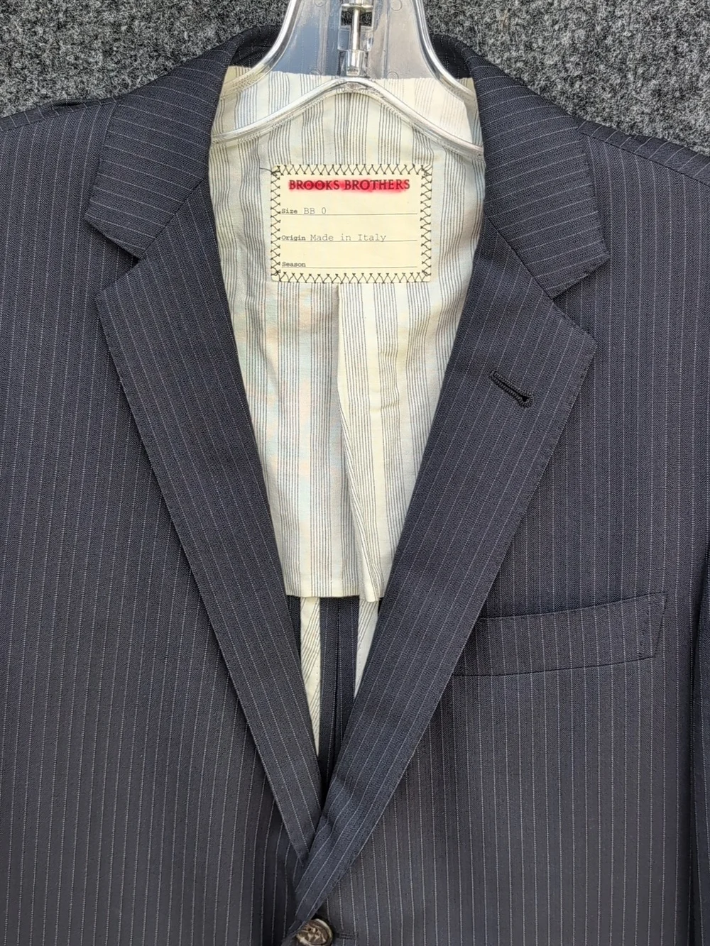 Brooks Brothers Thome Brown Jacket BB 0 Blue Pinstriped Wool Black Fleece Italy